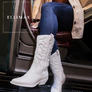 NEW Pointed Toe Embroidered Cowboy Cowgirl Western Mid-Calf High Boot Block Heel